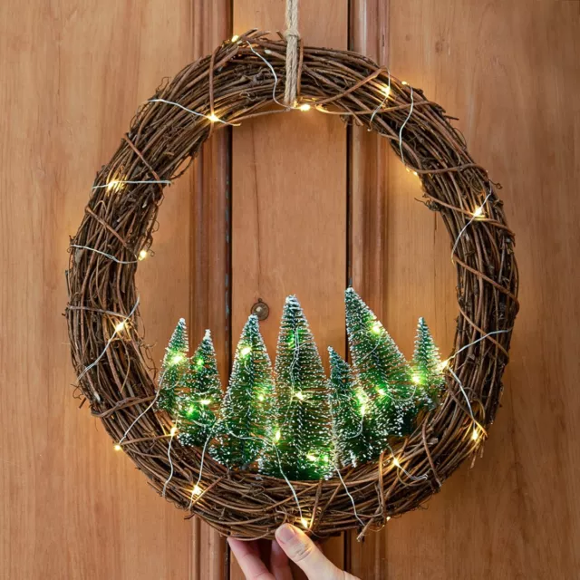 Noma 40cm Christmas LED Hanging Rattan Plug In Wreath & Trees Lights Decoration