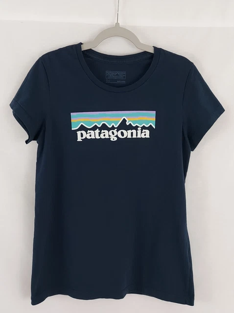 Patagonia Girls T Shirt L 12 Organic Cotton Navy Short Sleeve Crew Neck Logo