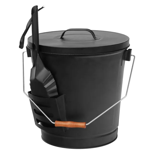 5.15 Gallon Ash Bucket with Lid and Shovel For Fireplaces Fire Pits Stoves Metal 2