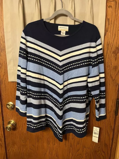 Alfred Dunner Women's 1X Blue Chevron Textured Sweater