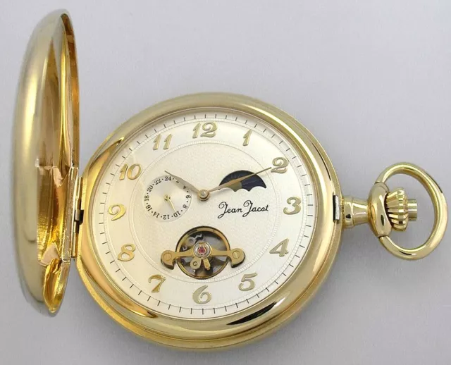 Analog Gold Plated Jean Jacot Pocket Watch with Chain