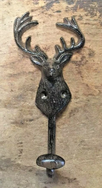 SET of 3 DEER HOOKS rustic bronze brown cast iron heavy duty hooks for lodge elk 6