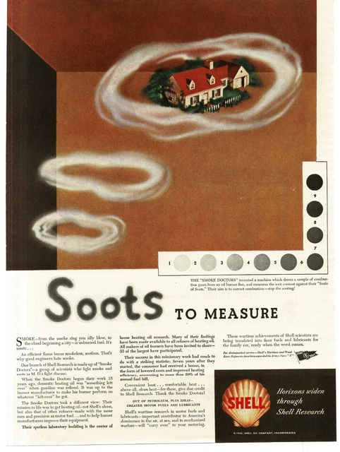 1945 Shell Oil Company Research Measure Soot Vintage Print Ad