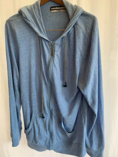 HoodieBuddie Mens XL Blue Hoodie Full Zip Jacket Pockets Earbuds Headphones