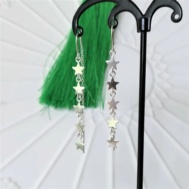 Solid 925 Sterling Silver Star Hook Threader earrings