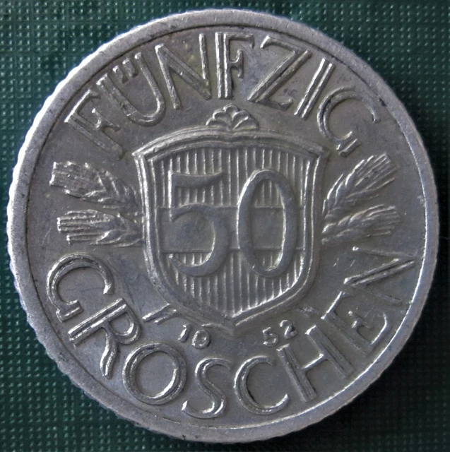 AUSTRIA 1952 Fifty Groschen 50 Cent  Aluminum Eagle Coin LOW SHIP X
