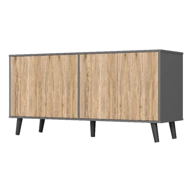 Better Home Products Sideboard Buffet Cabinet with Storage in Dark Gray&Natural