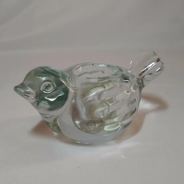 Crystal Bird Votive Clear Heavy Candle Holder Indiana Glass Co. 