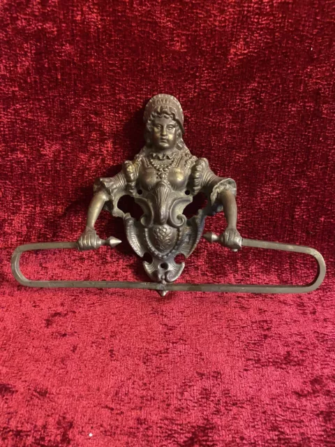 Antique Victorian Towel Rack Bar Holder Brass Maiden Women Wall Mount