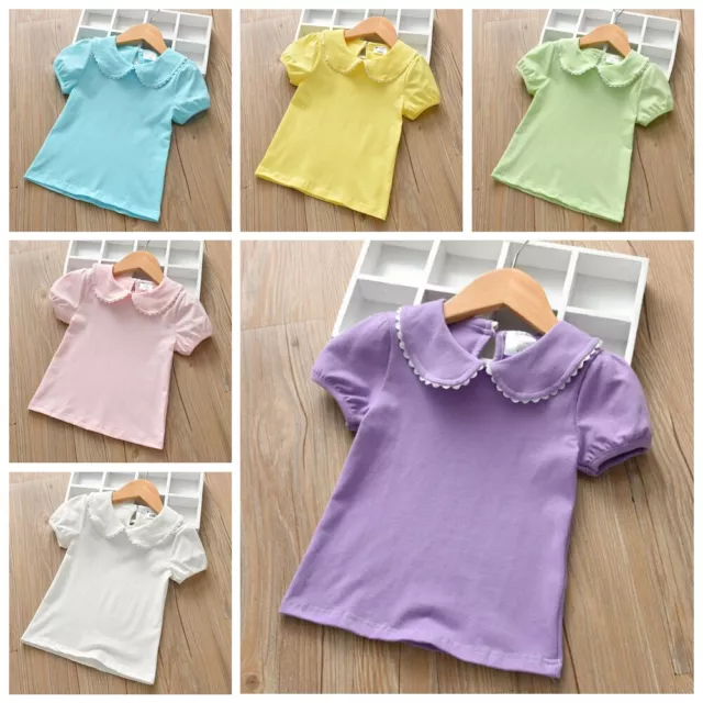 Toddler Baby Girls Short Sleeve T-shirt Casual Top Summer Solid Color Blouses