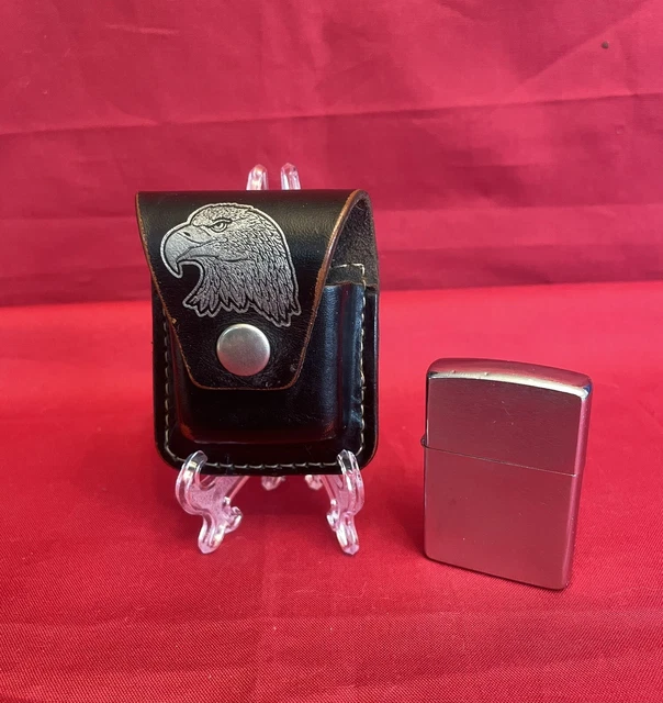 Vintage leather Eagle belt loop case USA with Vintage Zippo cigarette lighter