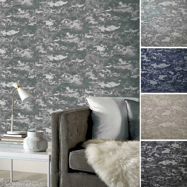 Arthouse Patina Textured Concrete Wallpaper Heavyweight Vinyl Glitter Metallic