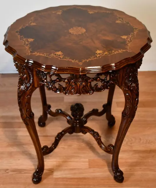 1920 Antique French Louis XV Walnut & Satinwood inlay center table / Side table