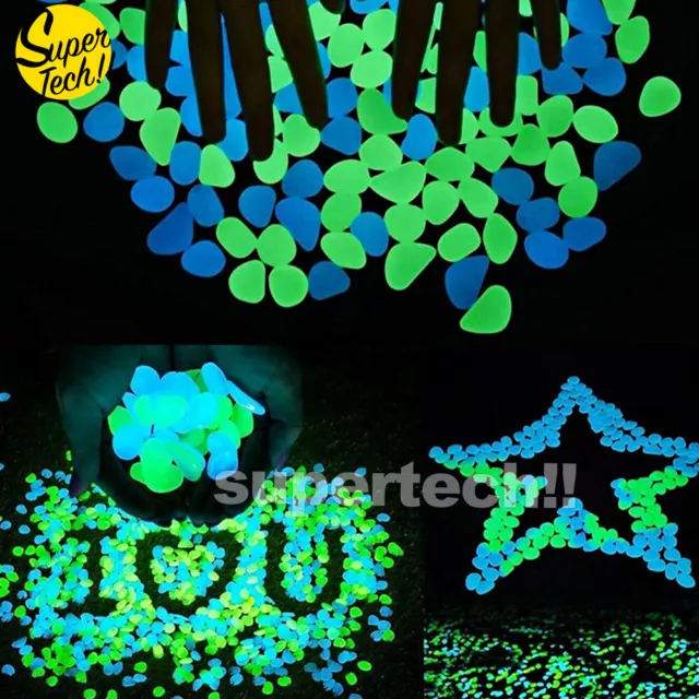 50-200X Glow in the Dark Pebbles Stone Rock Fish Tank Stones Garden Road Deco au