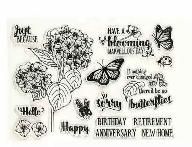 13 Butterfly/Flower/Bee Clear Stamps-Sentiments/Words-Transparent-Ladybird