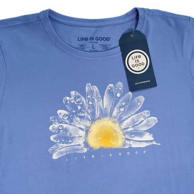 Life Is Good Shirt Womens Size Large Crusher Tee Watercolor Daisy Sun Rise Blue 2