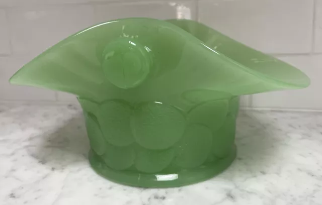 Vintage JADE JADEITE BOWL BASKET LARGE BIG COOKIES  GREEN GLASS