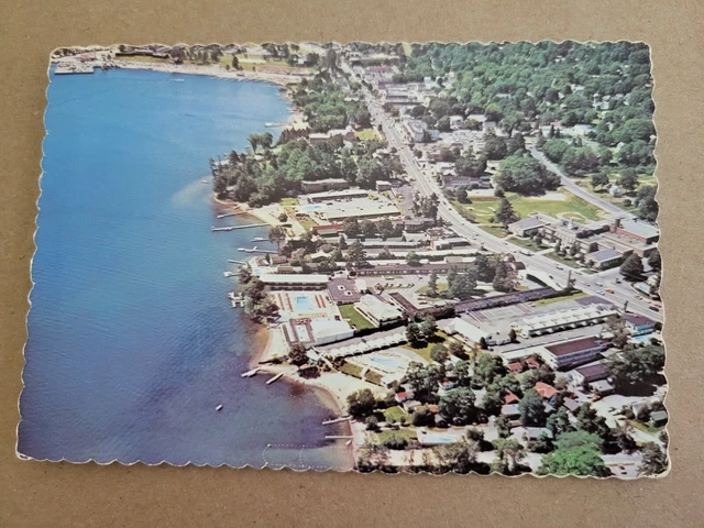 Postcard NY New York Lake George Town Birds Eye Aerial View