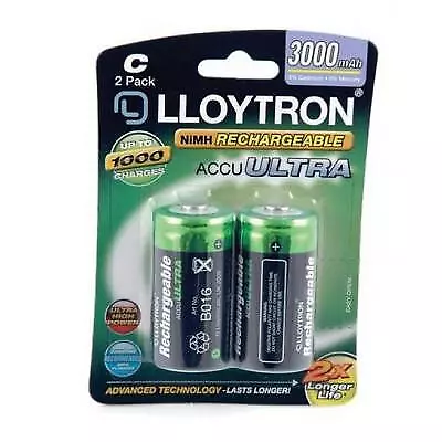 Lloytron Type C NIMH AccuUltra Battery Clear 2Pk 3000mAh B016