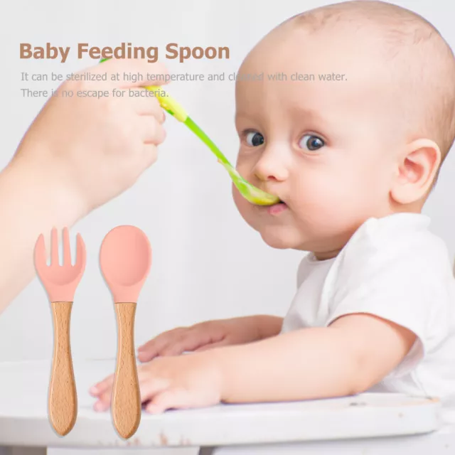 Baby Wooden Silicone Feeding Spoon Toddlers BPA-free Tableware (12)