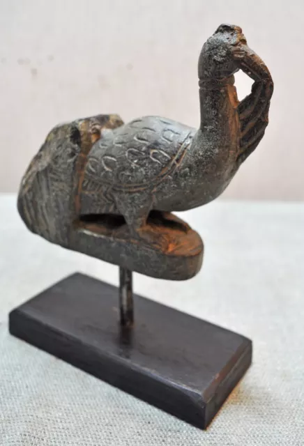 Original Alt Antik Handgeschnitzt Grün Stein Vogel Figur auf Ständer