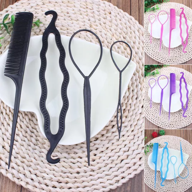4Pcs/Set Women Hair Twist Styling Clip Stick Bun Maker Braid Tool