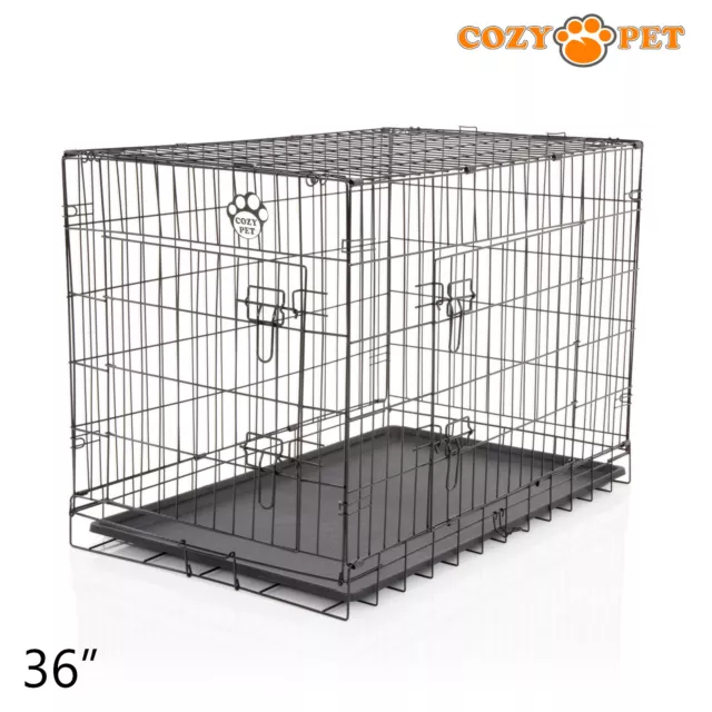 Jaula para perro 36 pulgadas caja para cachorros L acogedora para mascotas negras cajas de metal jaulas plegables