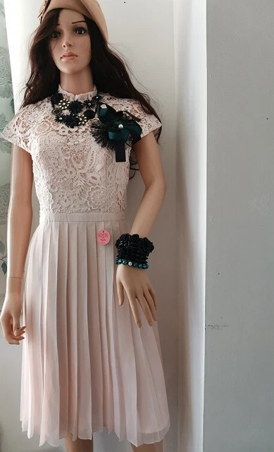 CHI CHI LONDON Floral Crochet Lace Sleeves Midi Bodice Occasion Dress 10  Cream 53.85 - PicClick UK