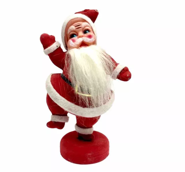 Vintage Red Velvet Flocked MCM Dancing Santa Figurine