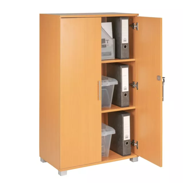 Wooden Storage Cabinet Filing Cupboard Beech 2-Door 3 Shelf Lockable Unit 120cm