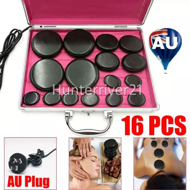 16Pcs Hot Massage Basalt Stone Volcanic Stones Kit Rock SPA Oiled Massager Salon