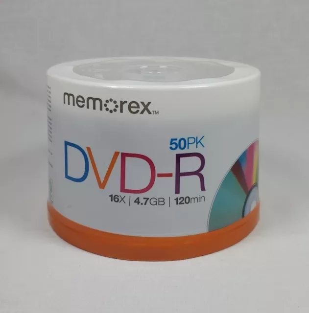 Memorex 50 Pack DVD-R 16X Blank 4.7GB 120 Min Recordable Discs 50 PAQ New Sealed