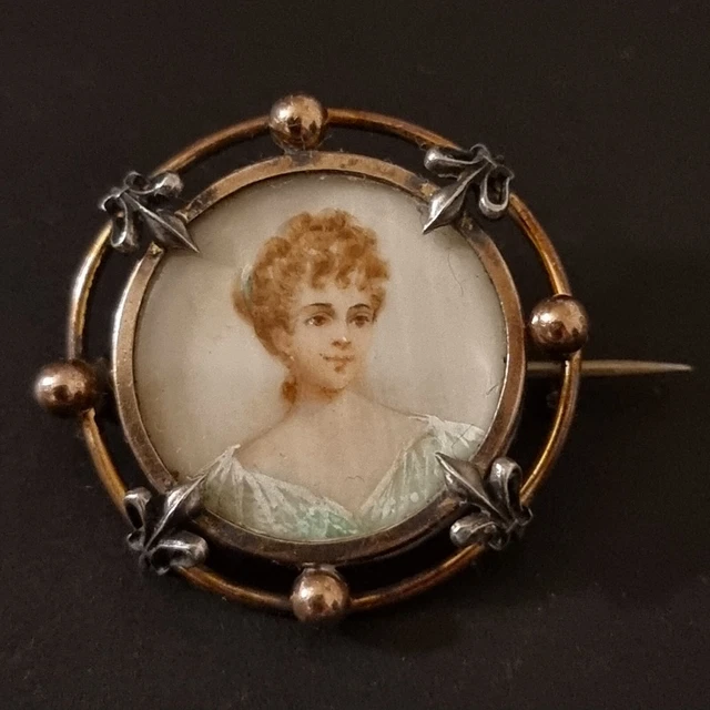 Broche Argent Massif Miniature Portrait Peinture XIXème Siècle - Occasion Vintage