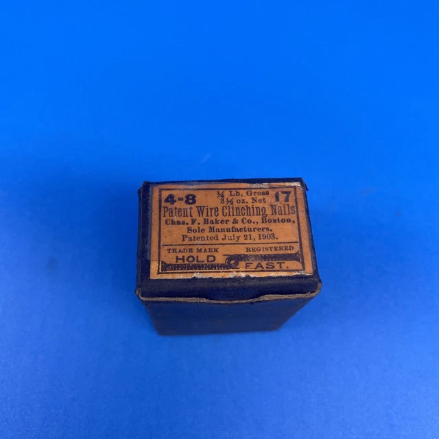 Vintage Nails Wire Clinching Shoe Hold Fast Patent 1903 Antique Gross 4-8