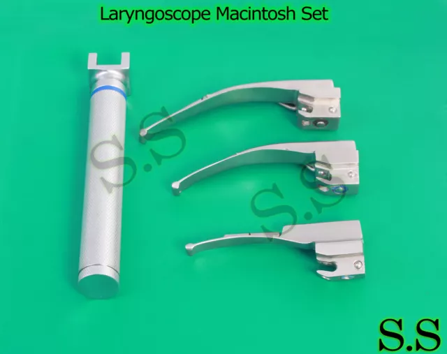 Laryngoscope Macintosh Set (1 handle AA, 3 Mac Blades) LS-3058