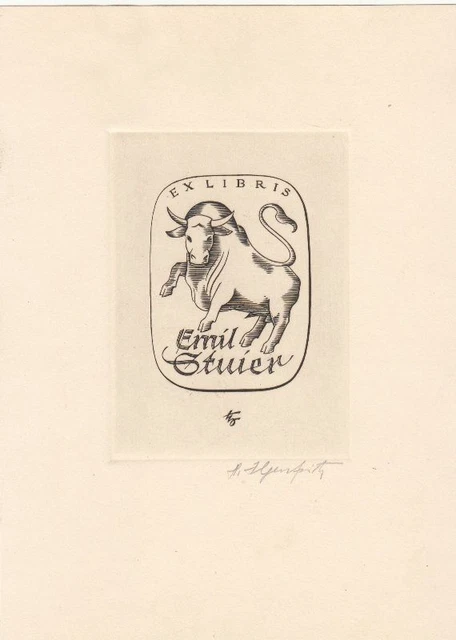 Exlibris Bookplate Copperplate Heinrich Ilgenfritz 1899-1969 Bull