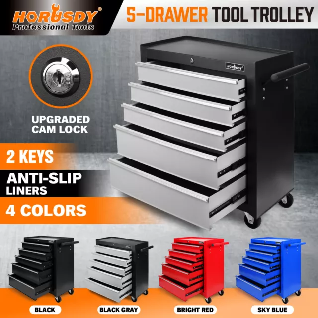 HORUSDY 5-Drawer Tool Storage Trolley Cart Garage Cabinet Tool Box Organiser