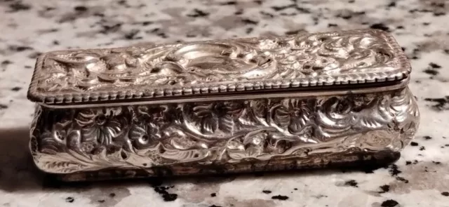 H MATTHEWS Antique Art Nouveau Sterling Silver Casket Box 1902 Jewelry Tobacco