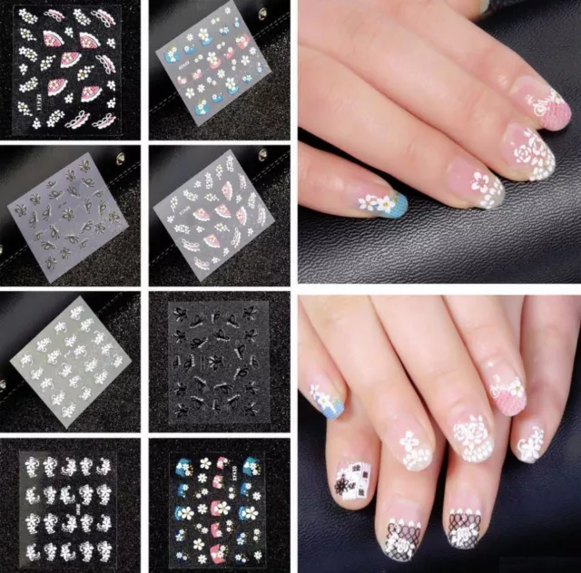 Pack of 50 Sheets 3D Design Nail Art Sticker Tips Decal Flower Manicure Stickers