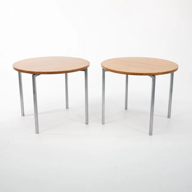 1960s Pair of Florence Knoll Round Walnut & Steel Side / End Tables Model 2562 T