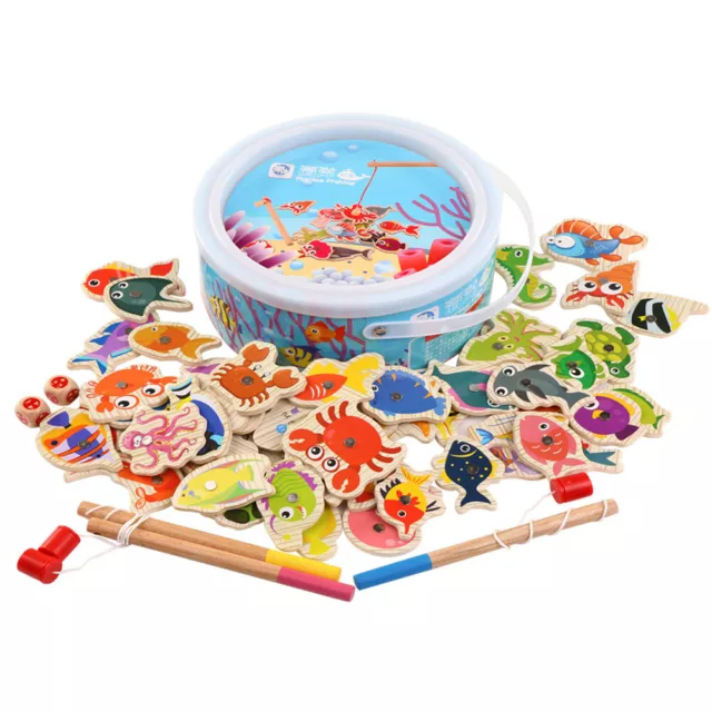 Baby Kids Magnetic Fishing Game 3D Jigsaw Puzzle Board Wooden Educational Toy