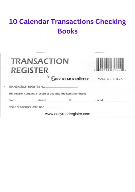 10 - CHECKBOOK Transaction Registers - 2024 2025 2026 Calendar -Check