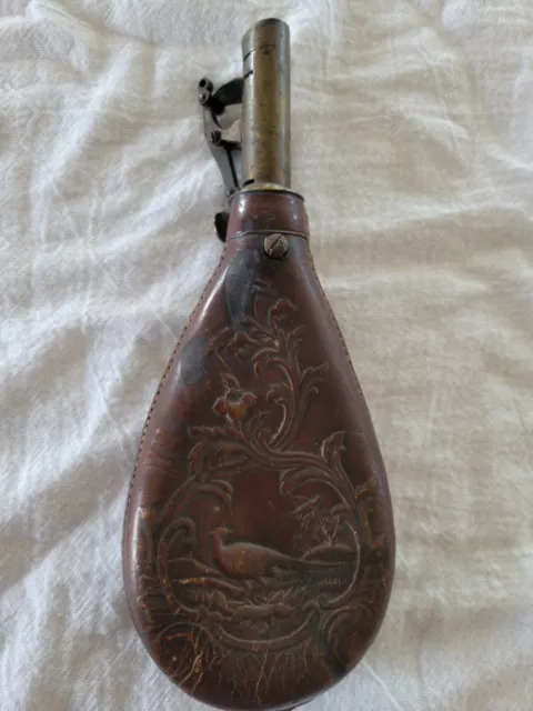 Antique Leather and Brass Black Powder Flask