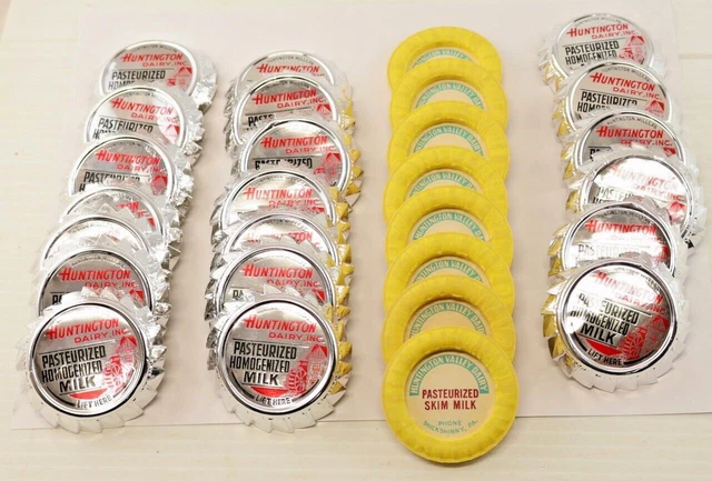 (27) Huntington Dairy (Shickshinny, PA.) Glass Milk Bottle Caps (Paper + Aluminu