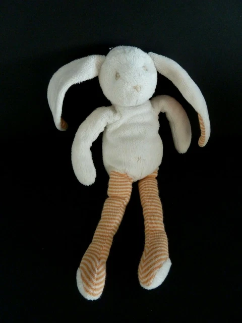 946- DOUDOU SERGENT MAJOR LAPIN ECRU BLANC RAYE ORANGE CROIX 25cm - TBE