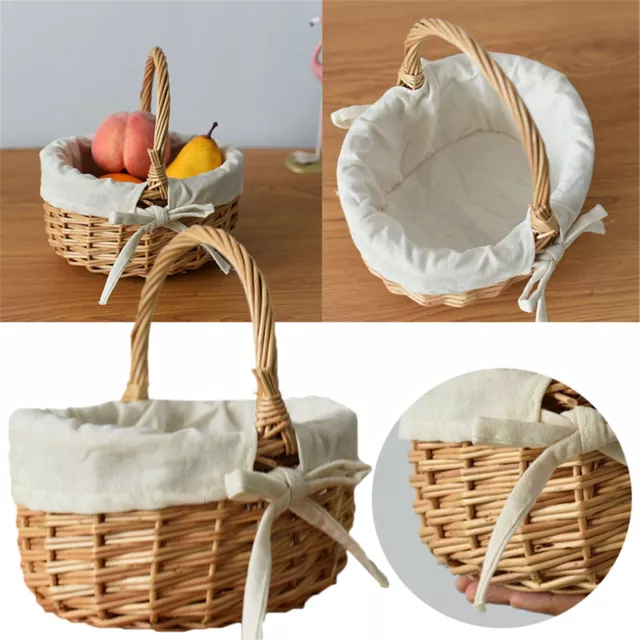 Handwoven Basket Handle Fruit Vegetables Flower Eggs Candy Picnic Natual Decor