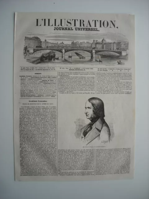 Gravure 1846. M. Alfred De Vigny, De L'academie Francaise. Avec Explicatif......
