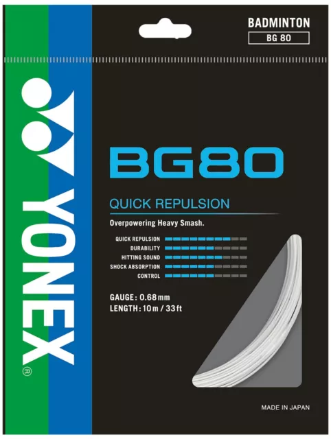 Yonex BG80 Badminton racket String BG 80 - 10m - White