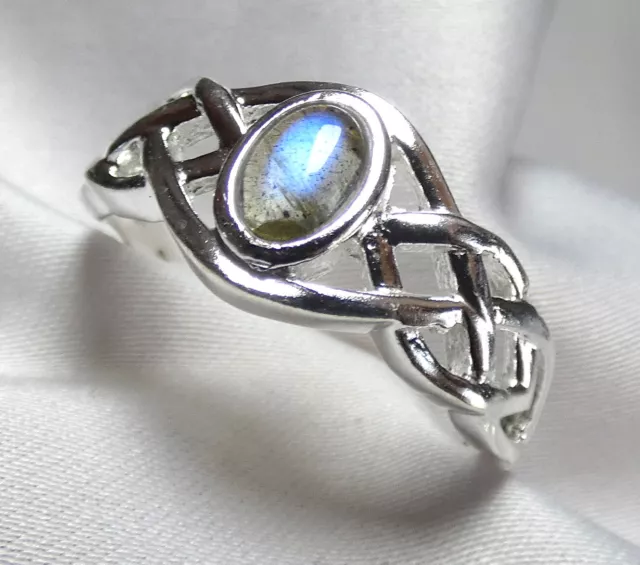 Labradorit Ring 925 Silber Gr. 18,1 (57) "Keltischer Knoten" mit Blauschimmer