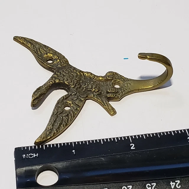 ANTIQUE Vintage Brass EAGLE Coat Hat Clothes HOOK Decor Long Neck 4